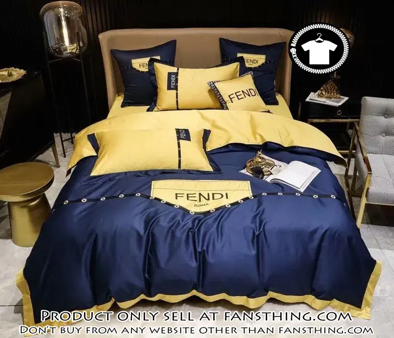 Fendi blue yellow luxury brand premium bedding set bedspread duvet cover set home decor fst4903800